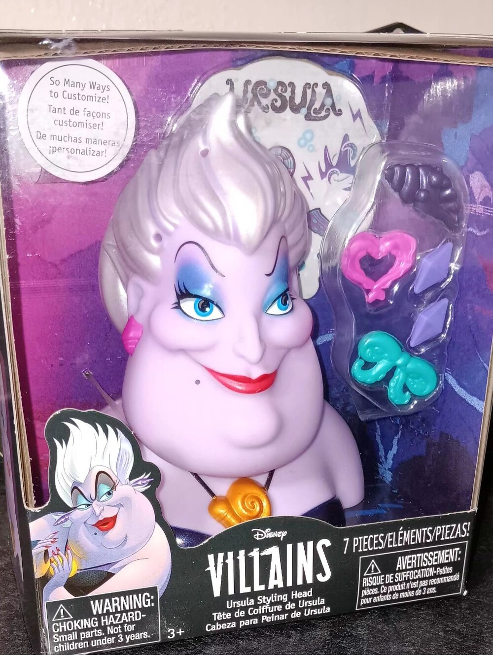 Disney Ursula Styling Head Pink and Teal Accessories 5 Piece Bundle HALLOWEEN.